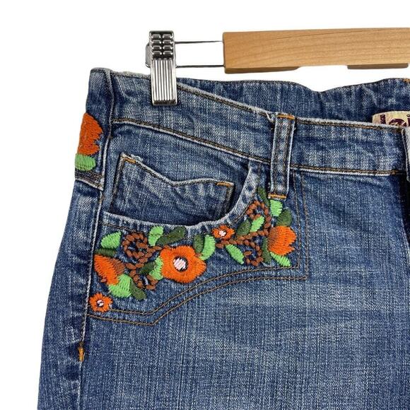VTG Lei Y2k Blue Denim Low Rise Ashley Jeans Orange Floral Boho Embroidery 15 - Picture 3 of 14
